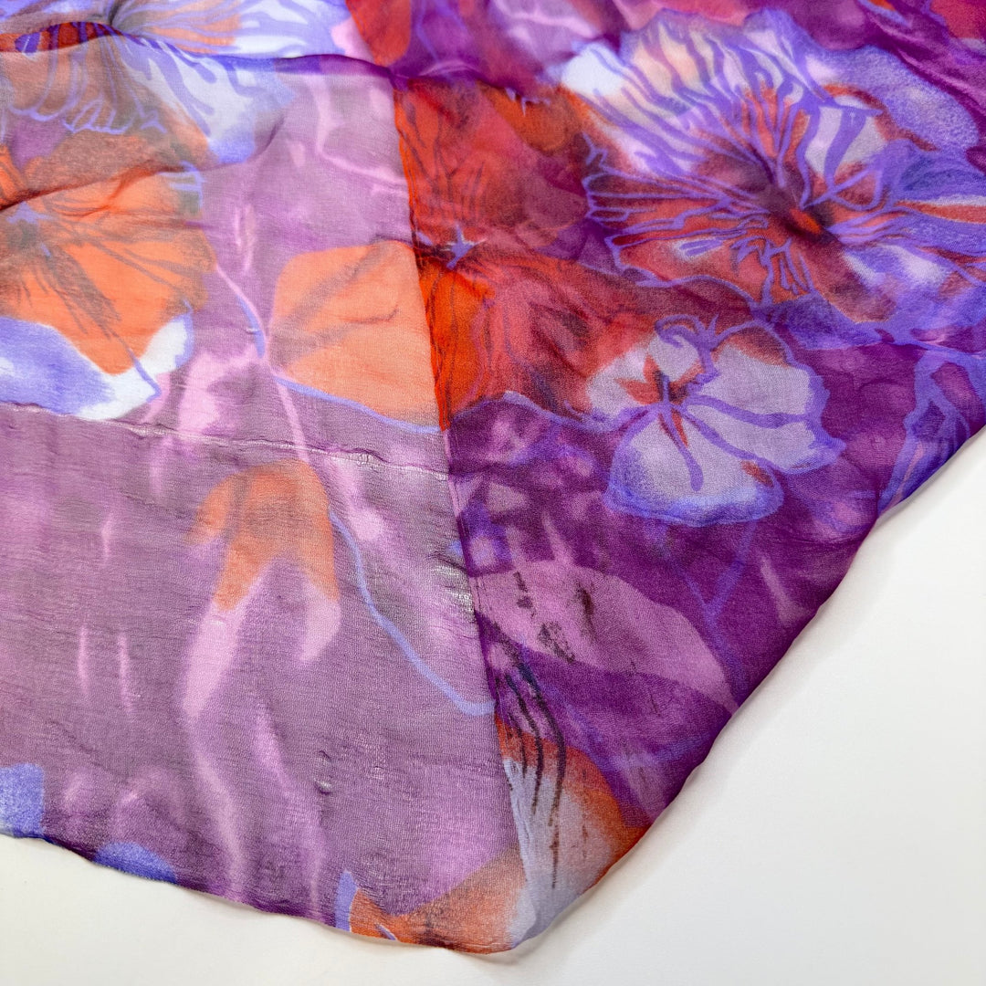 Poinsettias For The Table - Chiffon Silk Woven - Purple Multi Floral - 1.5M Bundle - True Deadstock fabric Fabric by private - Sustainable Textile | FABCYCLE