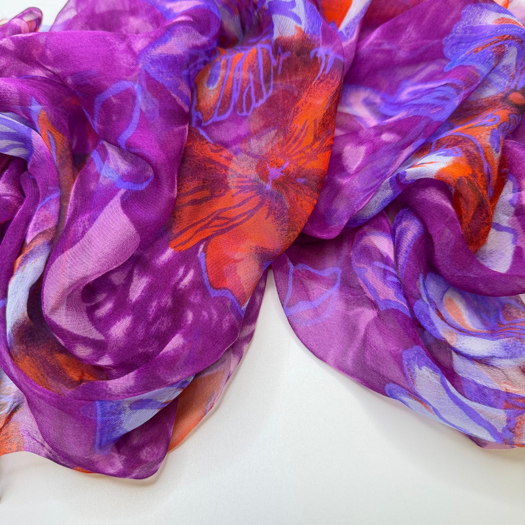 Poinsettias For The Table - Chiffon Silk Woven - Purple Multi Floral - 1.5M Bundle - True Deadstock fabric Fabric by private - Sustainable Textile | FABCYCLE