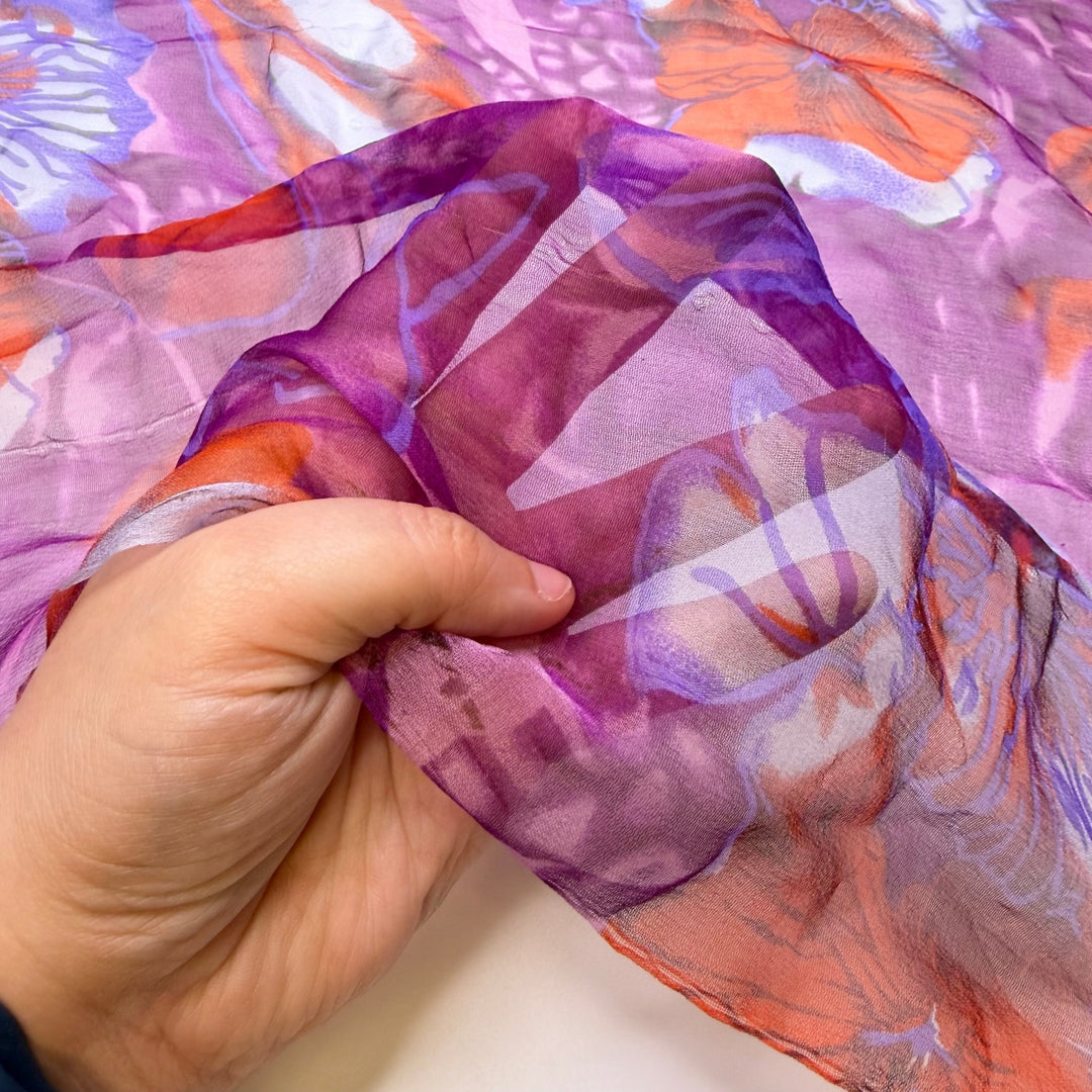 Poinsettias For The Table - Chiffon Silk Woven - Purple Multi Floral - 1.5M Bundle - True Deadstock fabric Fabric by private - Sustainable Textile | FABCYCLE