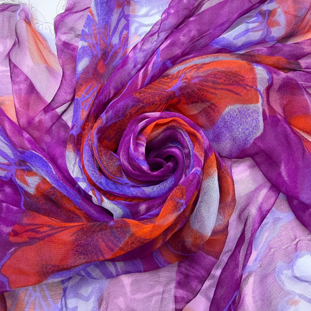Poinsettias For The Table - Chiffon Silk Woven - Purple Multi Floral - 1.5M Bundle - True Deadstock fabric Fabric by private - Sustainable Textile | FABCYCLE
