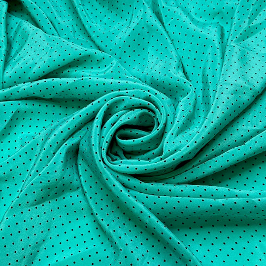 Pointillism - Silk Woven - Black/Teal Polka Dots - 1.05M Bundle - True Deadstock fabric Fabric by private - Sustainable Textile | FABCYCLE