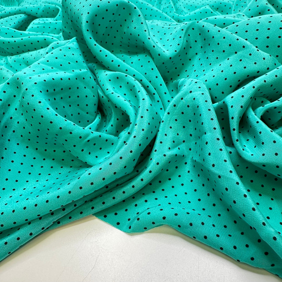 Pointillism - Silk Woven - Black/Teal Polka Dots - 1.05M Bundle - True Deadstock fabric Fabric by private - Sustainable Textile | FABCYCLE