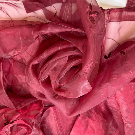 Pomegranate Everywhere - Organza Poly Woven - Burgundy Floral - 2.35M Bundle - True Deadstock fabric Fabric by private - Sustainable Textile | FABCYCLE
