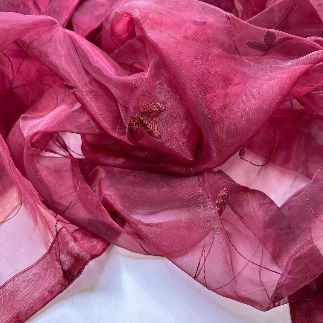 Pomegranate Everywhere - Organza Poly Woven - Burgundy Floral - 2.35M Bundle - True Deadstock fabric Fabric by private - Sustainable Textile | FABCYCLE