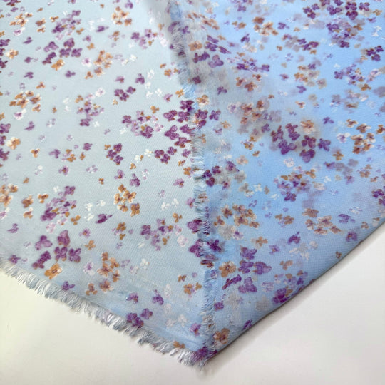 Posing For A Family Portrait - Chiffon Polyester Blend Woven - Light Blue Multi Floral - Bundles - True Deadstock fabric Fabric by private - Sustainable Textile | FABCYCLE
