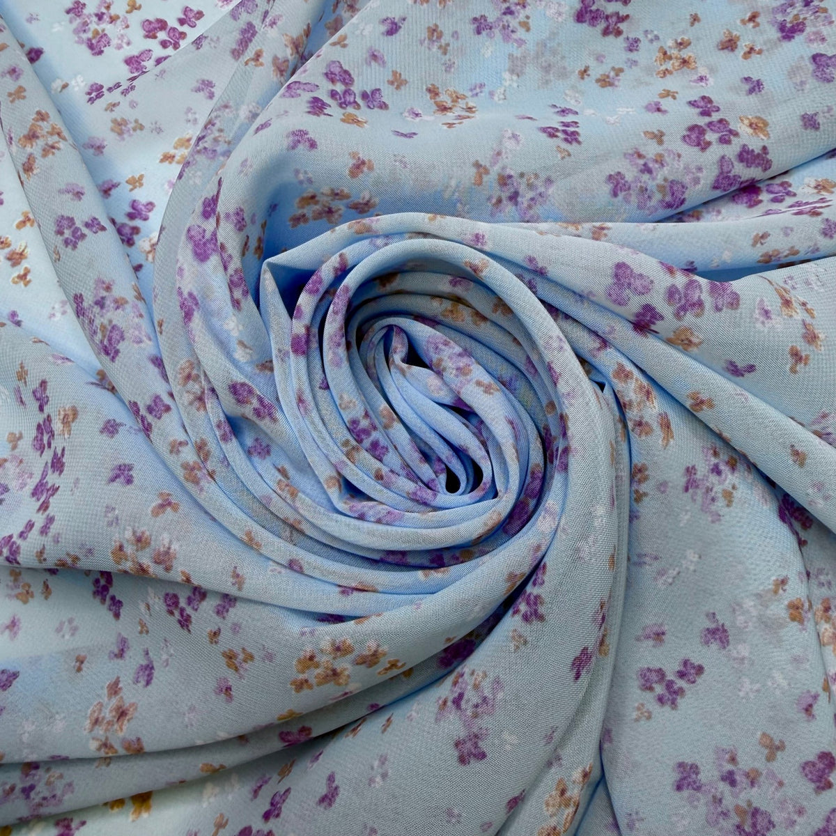 Posing For A Family Portrait - Chiffon Polyester Blend Woven - Light Blue Multi Floral - Bundles - True Deadstock fabric Fabric by private - Sustainable Textile | FABCYCLE