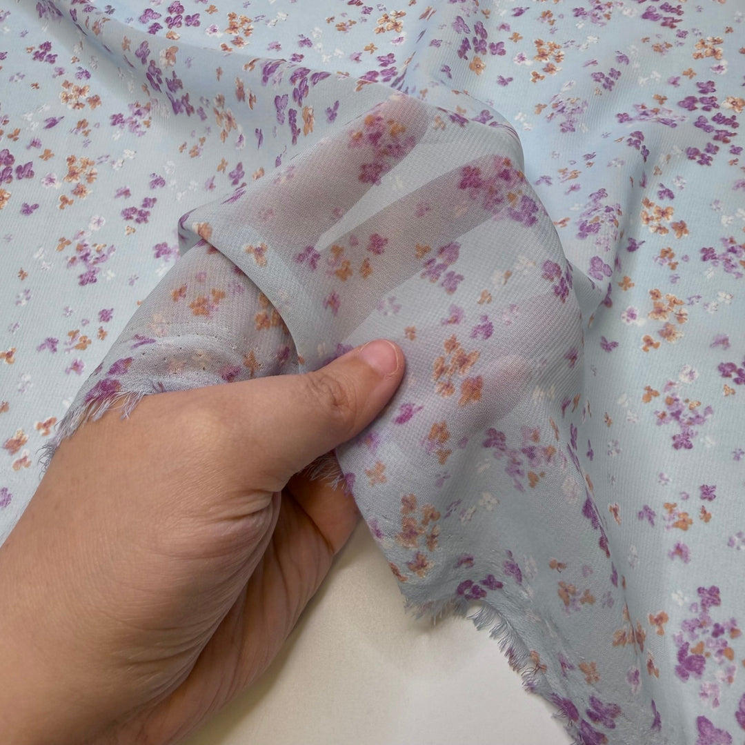 Posing For A Family Portrait - Chiffon Polyester Blend Woven - Light Blue Multi Floral - Bundles - True Deadstock fabric Fabric by private - Sustainable Textile | FABCYCLE