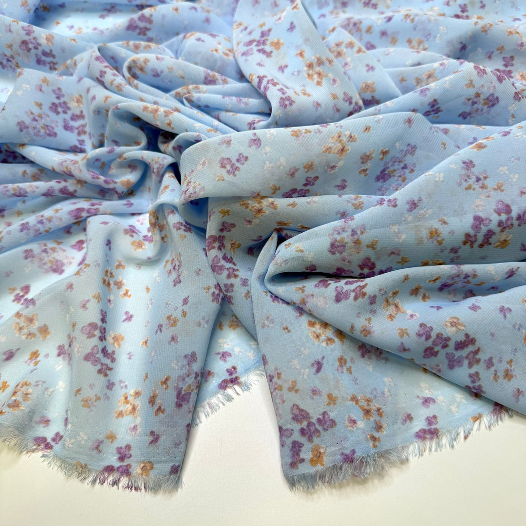 Posing For A Family Portrait - Chiffon Polyester Blend Woven - Light Blue Multi Floral - Bundles - True Deadstock fabric Fabric by private - Sustainable Textile | FABCYCLE