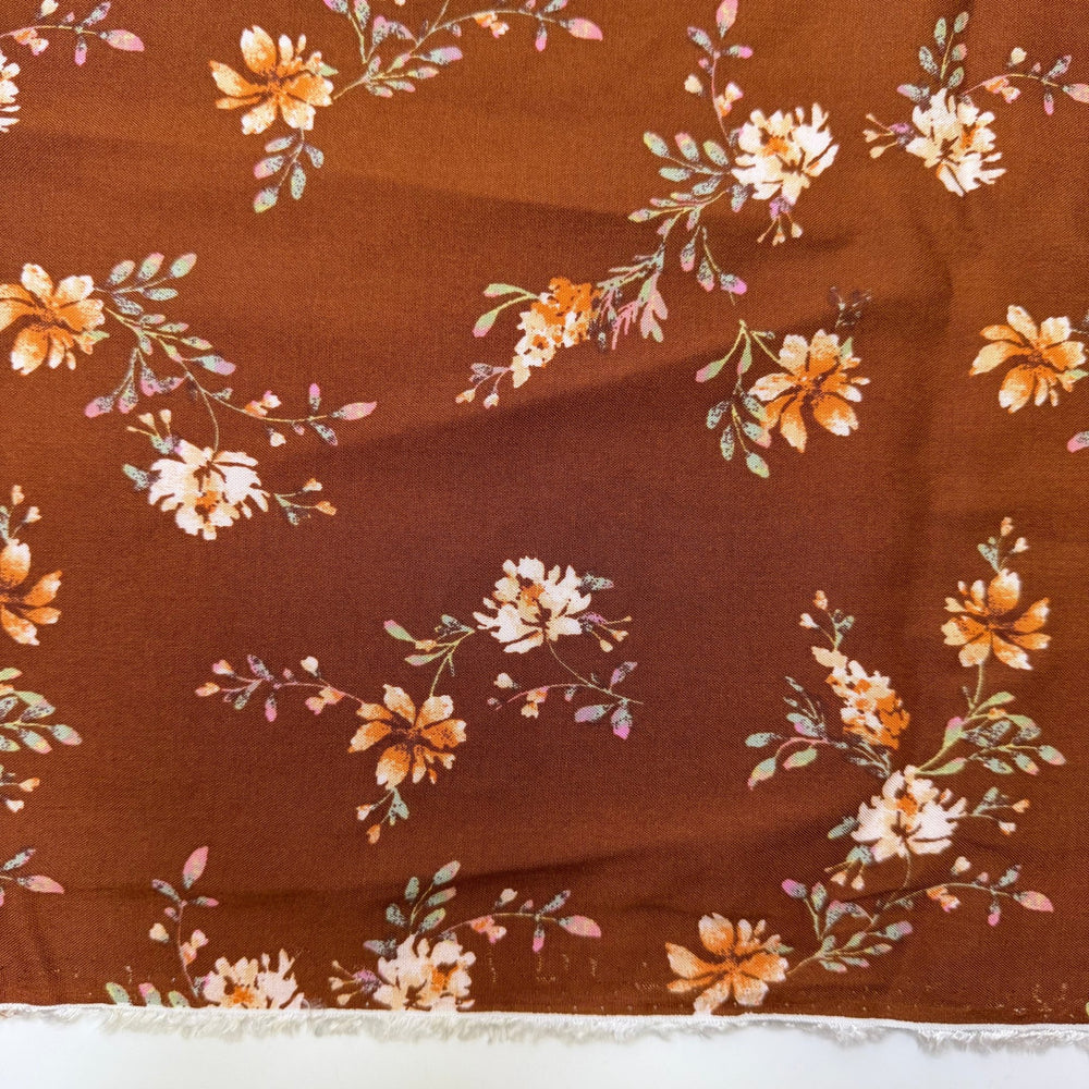 Potluck Dinner With Friends - Rayon Blend Woven - Light Brown Multi Floral - 2M Bundle - True Deadstock fabric Fabric by private - Sustainable Textile | FABCYCLE