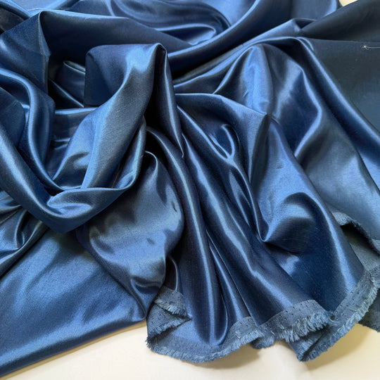 Pouring Drinks - Satin Polyester Blend Woven - Light Navy - 1.85M Bundle - True Deadstock fabric Fabric by private - Sustainable Textile | FABCYCLE