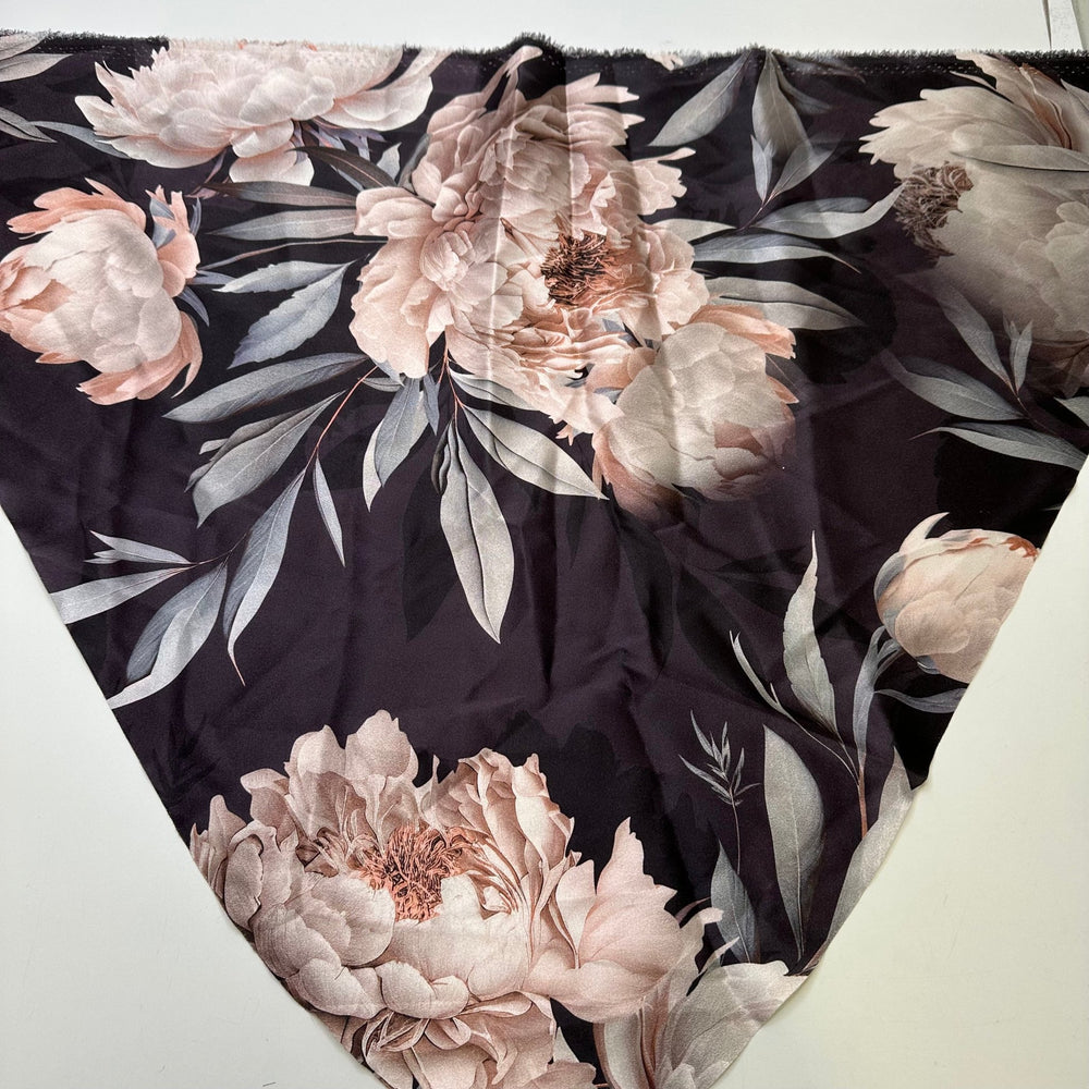 Prehistoric Flowers - Off Cuts Satin Silk Woven - Navy/Pink Floral - 0.5 Lb Bag - True Deadstock fabric Fabric by private - Sustainable Textile | FABCYCLE