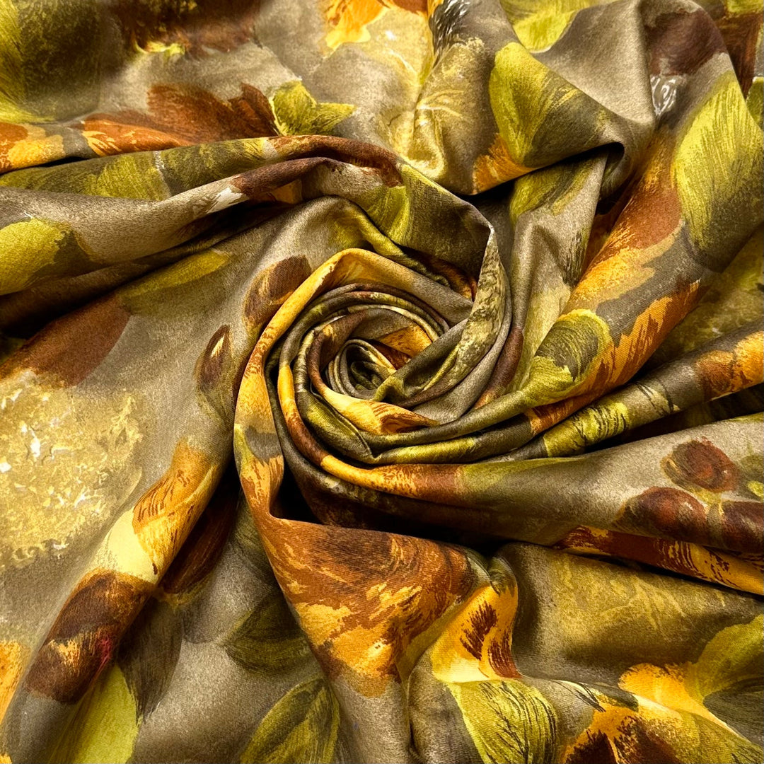 Prepping Produce For Dinner - Cotton Blend Woven - Light Green/Orange Floral - 2M Bundle - True Deadstock fabric Fabric by private - Sustainable Textile | FABCYCLE