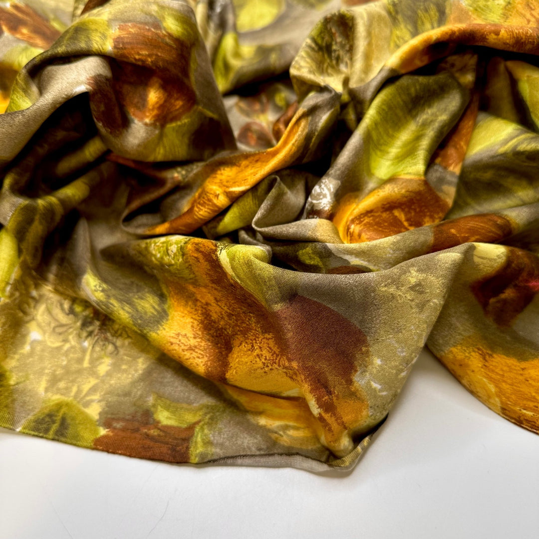 Prepping Produce For Dinner - Cotton Blend Woven - Light Green/Orange Floral - 2M Bundle - True Deadstock fabric Fabric by private - Sustainable Textile | FABCYCLE