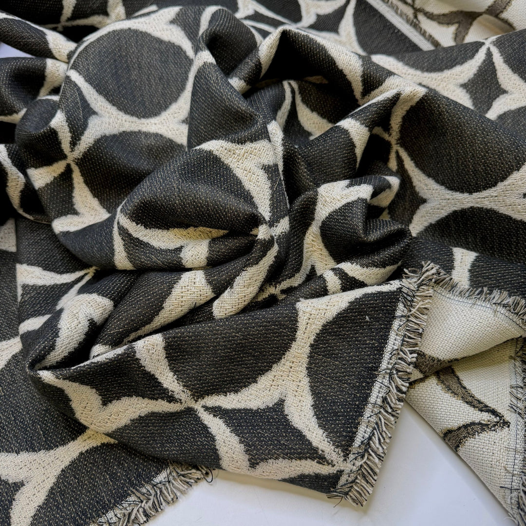 Preserving Food - Polyester Blend Woven - Black/White Geometric - 1.3M Bundle - True Deadstock fabric Fabric by private - Sustainable Textile | FABCYCLE