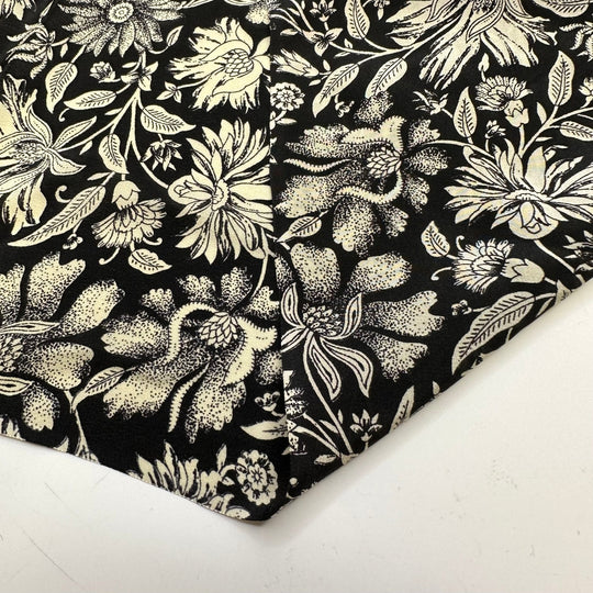 Pressed Flower Shadow Box - Chiffon Silk Woven - Black/Cream Floral - 2.8M Bundle - True Deadstock fabric Fabric by private - Sustainable Textile | FABCYCLE
