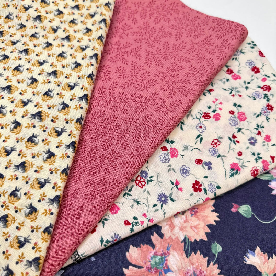 Pressed Flowers - Cotton Woven - Cream/Pink Floral - 4 Pack - True Deadstock fabric Fabric by private - Sustainable Textile | FABCYCLE