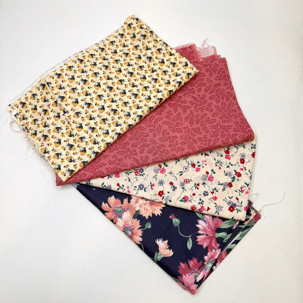 Pressed Flowers - Cotton Woven - Cream/Pink Floral - 4 Pack - True Deadstock fabric Fabric by private - Sustainable Textile | FABCYCLE