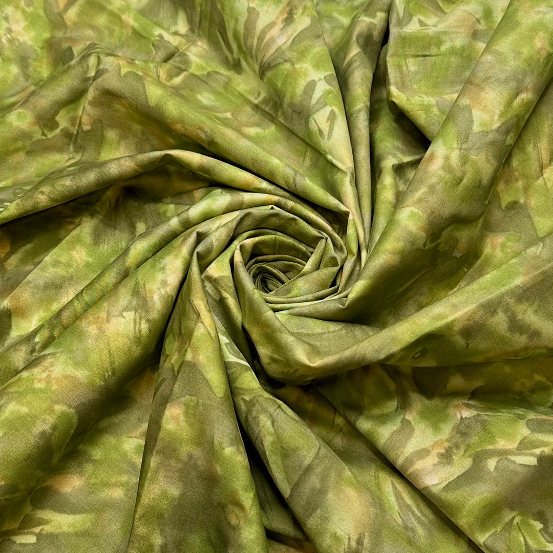 Prewashing - Cotton Woven - Green Abstract - 1M Bundle - True Deadstock fabric Fabric by private - Sustainable Textile | FABCYCLE