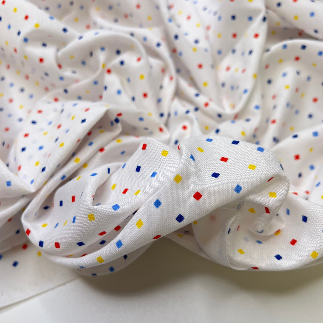 Primary Colours - Polyester Blend Woven - White Multi Geometric - 2.2M Bundle - True Deadstock fabric Fabric by private - Sustainable Textile | FABCYCLE