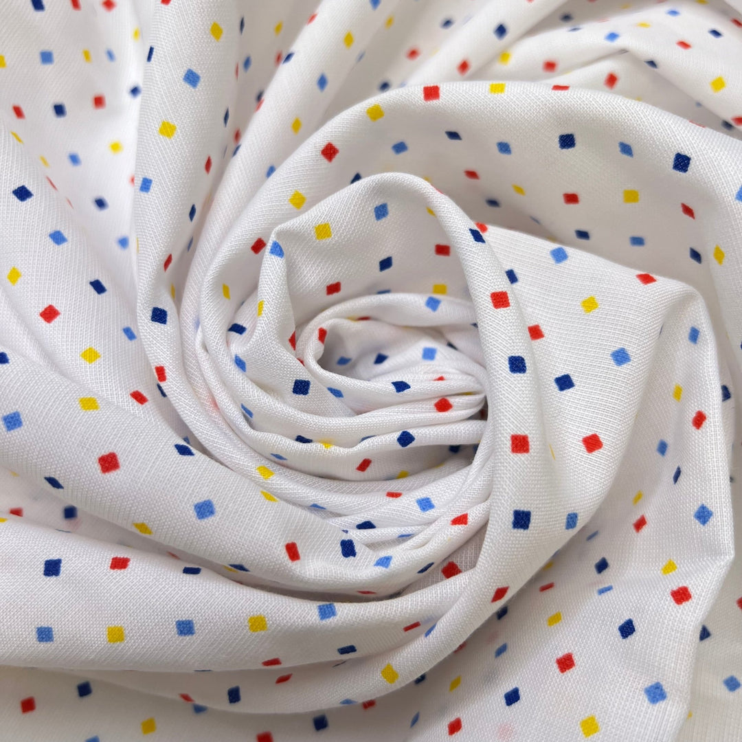 Primary Colours - Polyester Blend Woven - White Multi Geometric - 2.2M Bundle - True Deadstock fabric Fabric by private - Sustainable Textile | FABCYCLE