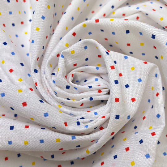 Primary Colours - Polyester Blend Woven - White Multi Geometric - 2.2M Bundle - True Deadstock fabric Fabric by private - Sustainable Textile | FABCYCLE