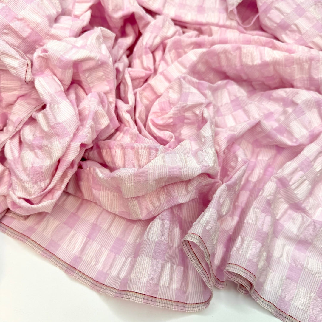 Princess Picnic - Seersucker Cotton Woven - Pink/White Plaid - 1.55M Bundle - True Deadstock fabric Fabric by private - Sustainable Textile | FABCYCLE