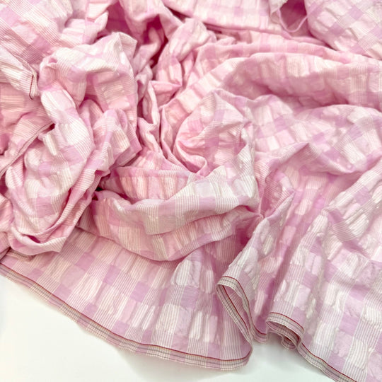 Princess Picnic - Seersucker Cotton Woven - Pink/White Plaid - 1.55M Bundle - True Deadstock fabric Fabric by private - Sustainable Textile | FABCYCLE