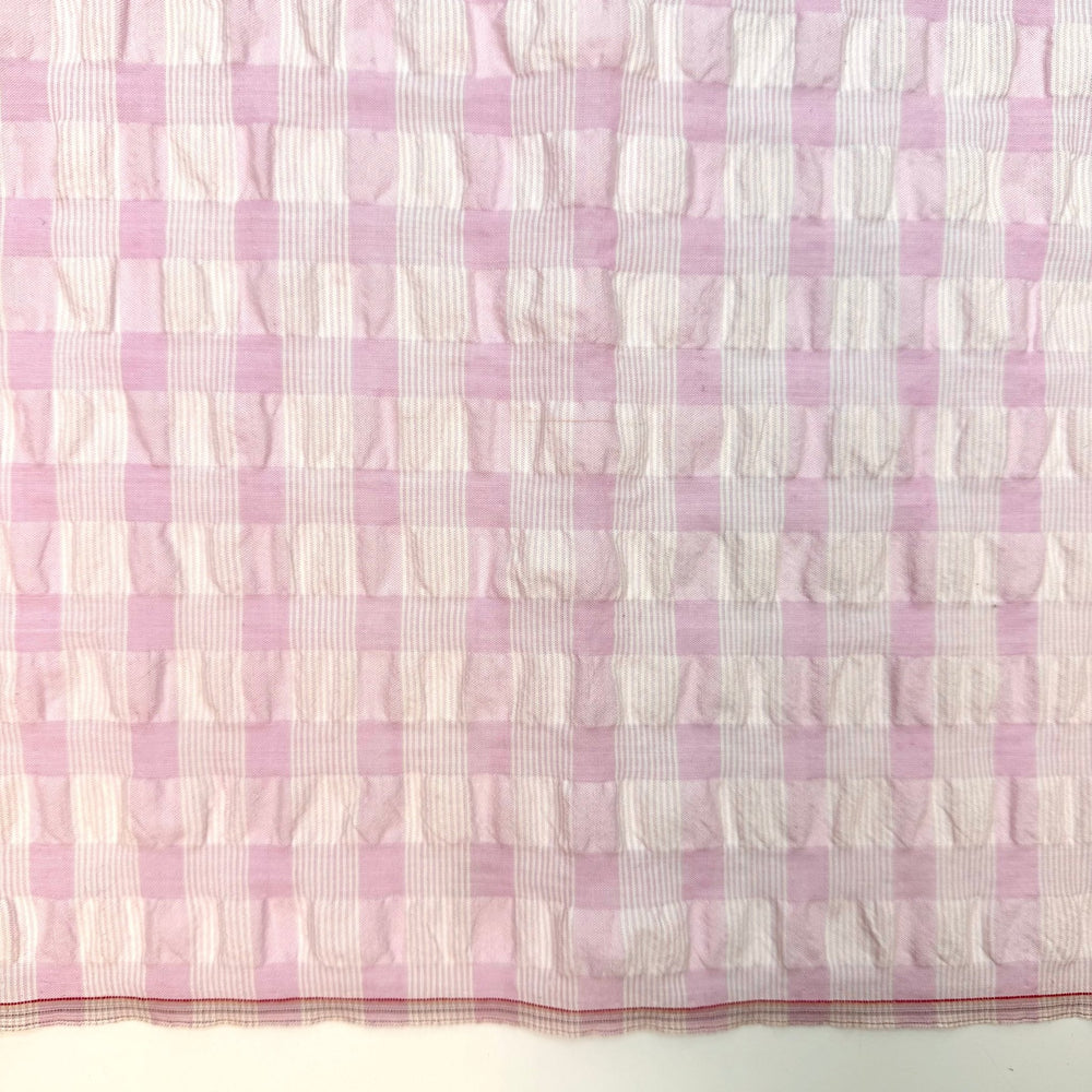 Princess Picnic - Seersucker Cotton Woven - Pink/White Plaid - 1.55M Bundle - True Deadstock fabric Fabric by private - Sustainable Textile | FABCYCLE