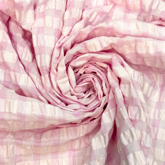 Princess Picnic - Seersucker Cotton Woven - Pink/White Plaid - 1.55M Bundle - True Deadstock fabric Fabric by private - Sustainable Textile | FABCYCLE