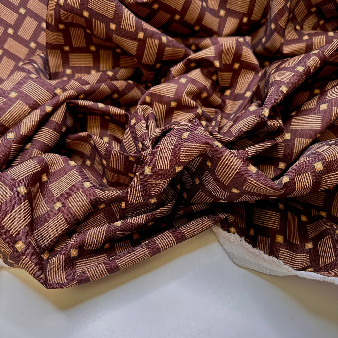 Private Cabana - Water Resistant Basket Weave Poly Woven - Brown/Beige Geometric - 4M Bundle - True Deadstock fabric Fabric by private - Sustainable Textile | FABCYCLE
