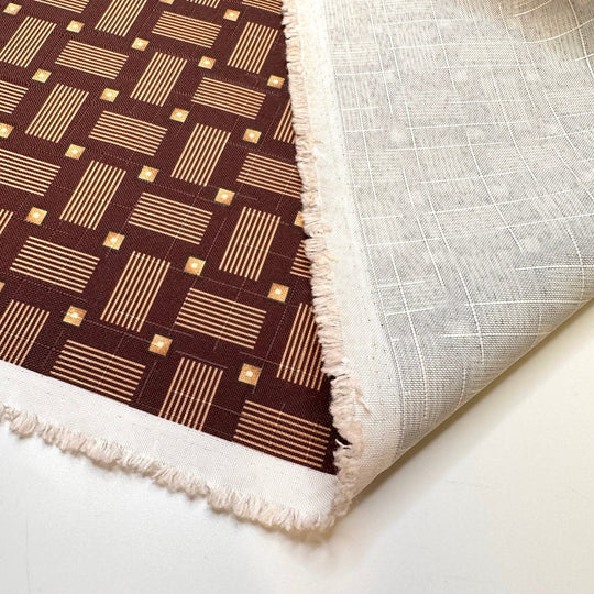Private Cabana - Water Resistant Basket Weave Poly Woven - Brown/Beige Geometric - 4M Bundle - True Deadstock fabric Fabric by private - Sustainable Textile | FABCYCLE