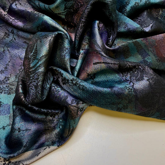 Prom Flashbacks - Jacquard Polyester Blend Woven - Blue Multi Floral - 0.45M Bundle - True Deadstock fabric Fabric by private - Sustainable Textile | FABCYCLE