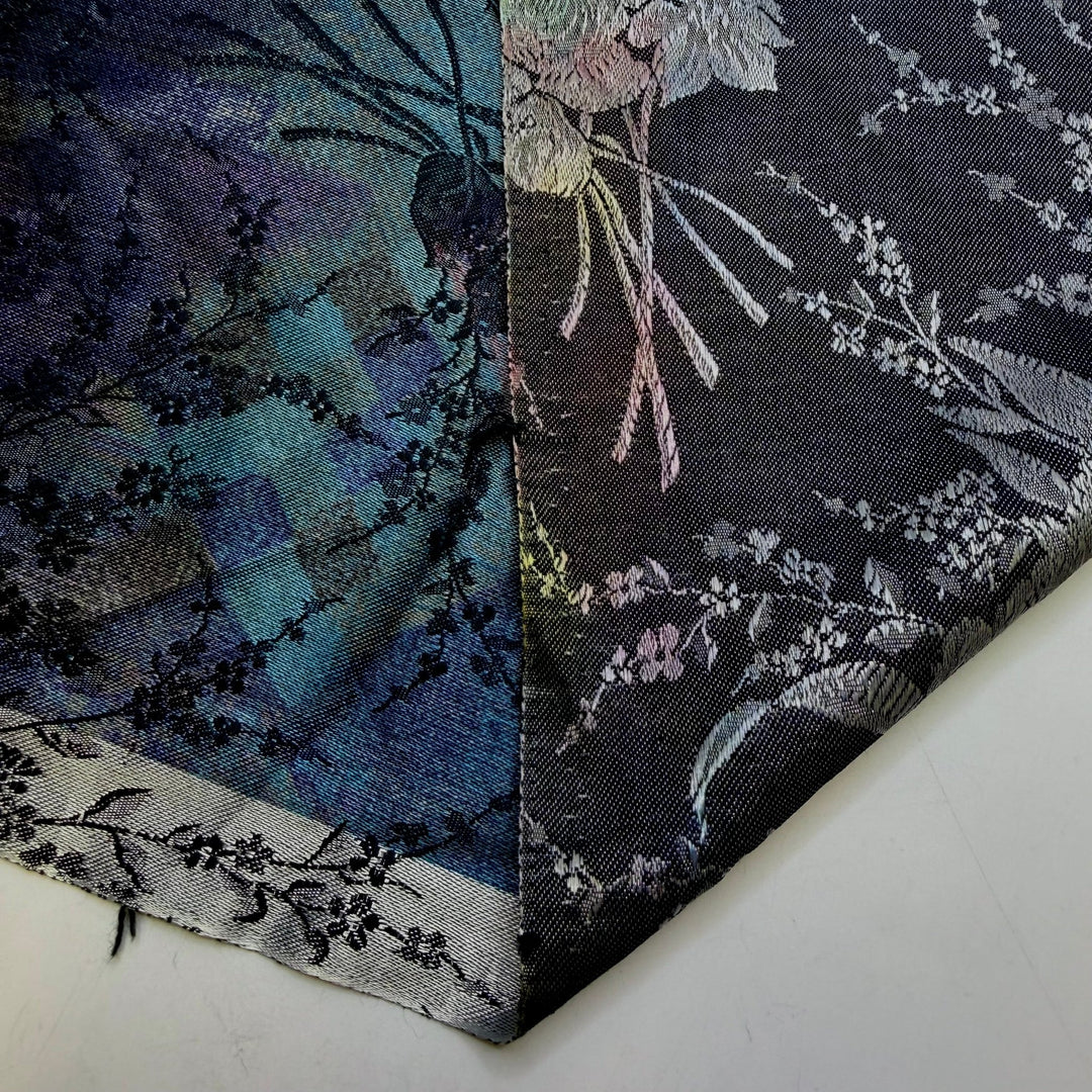 Prom Flashbacks - Jacquard Polyester Blend Woven - Blue Multi Floral - 0.45M Bundle - True Deadstock fabric Fabric by private - Sustainable Textile | FABCYCLE