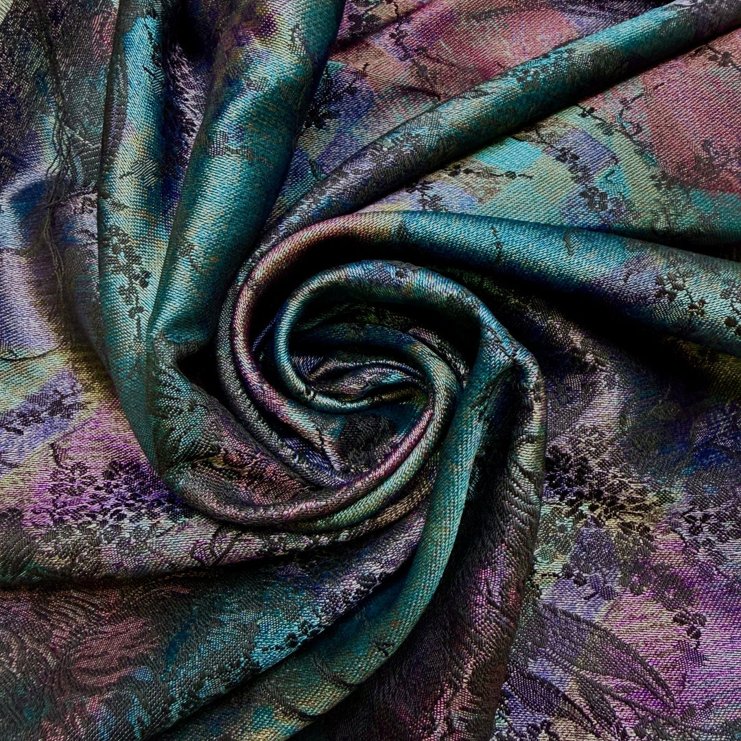 Prom Flashbacks - Jacquard Polyester Blend Woven - Blue Multi Floral - 0.45M Bundle - True Deadstock fabric Fabric by private - Sustainable Textile | FABCYCLE