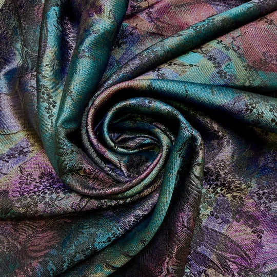 Prom Flashbacks - Jacquard Polyester Blend Woven - Blue Multi Floral - 0.45M Bundle - True Deadstock fabric Fabric by private - Sustainable Textile | FABCYCLE