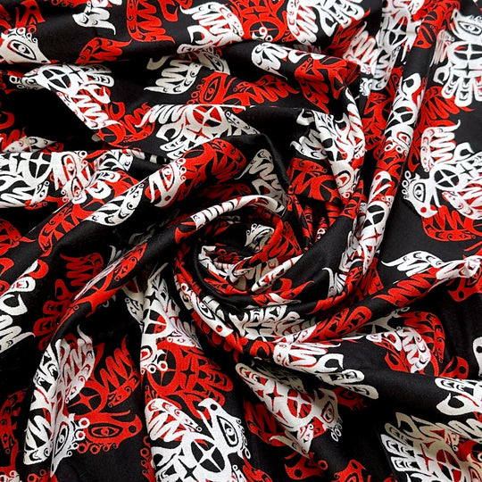 Proud Bird - Cotton Woven - Black White Red Indigenous Motif - 1.55M Bundle - True Deadstock fabric Fabric by private - Sustainable Textile | FABCYCLE