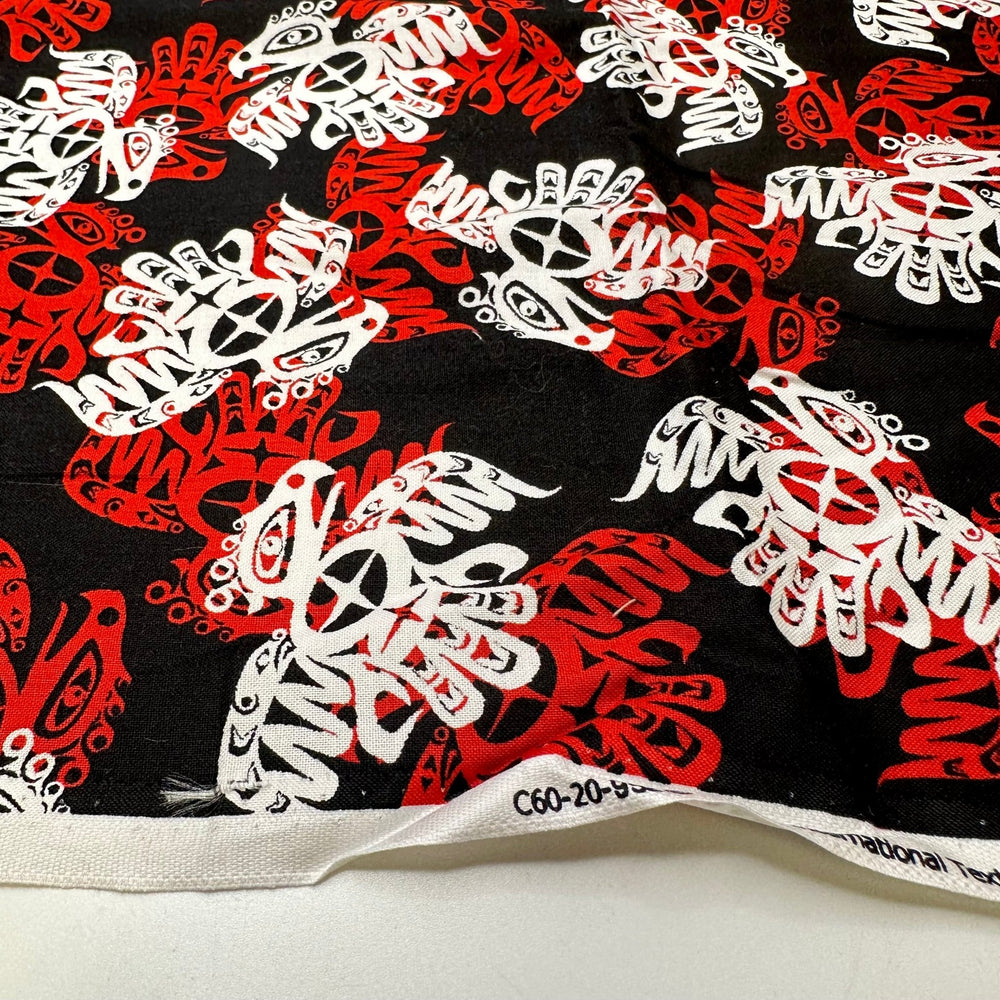 Proud Bird - Cotton Woven - Black White Red Indigenous Motif - 1.55M Bundle - True Deadstock fabric Fabric by private - Sustainable Textile | FABCYCLE