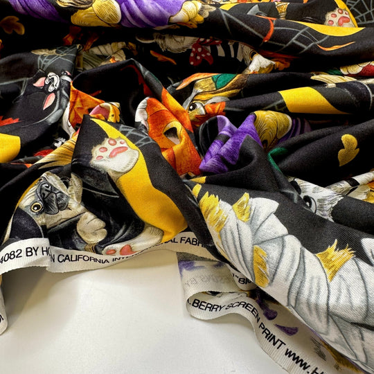 Puppy Halloween Party - Cotton Woven - Black Multi Halloween Puppies - Bundles - True Deadstock fabric Fabric by private - Sustainable Textile | FABCYCLE