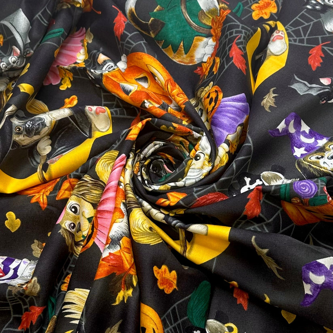 Puppy Halloween Party - Cotton Woven - Black Multi Halloween Puppies - Bundles - True Deadstock fabric Fabric by private - Sustainable Textile | FABCYCLE
