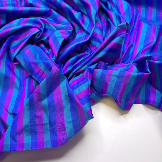 Purple Rain - Dupioni Silk Woven - Blue/Purple Stripes - 3.85M Bundle - True Deadstock fabric Fabric by private - Sustainable Textile | FABCYCLE