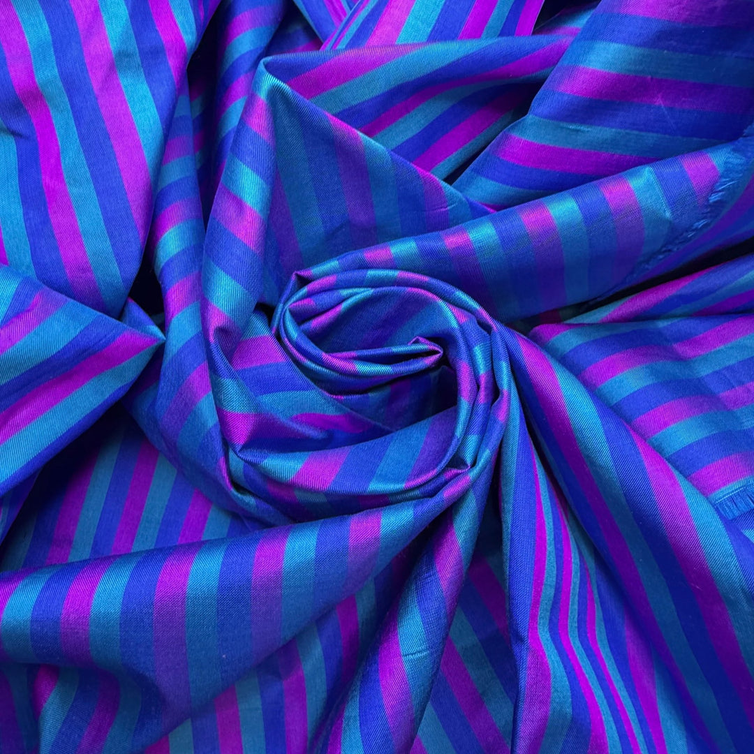 Purple Rain - Dupioni Silk Woven - Blue/Purple Stripes - 3.85M Bundle - True Deadstock fabric Fabric by private - Sustainable Textile | FABCYCLE