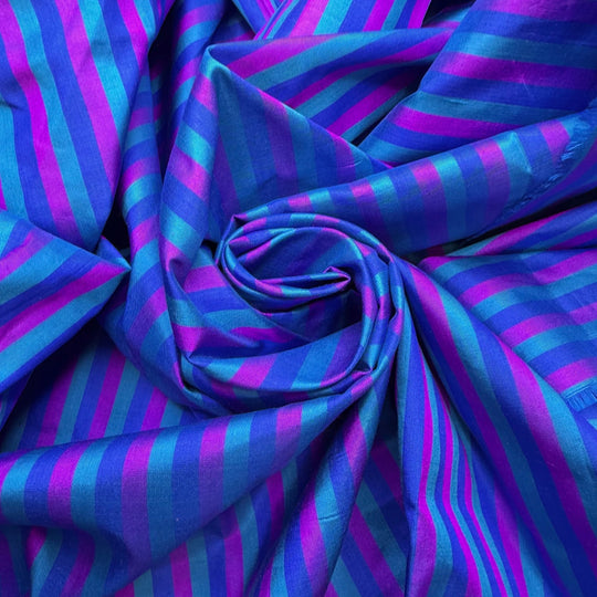 Purple Rain - Dupioni Silk Woven - Blue/Purple Stripes - 3.85M Bundle - True Deadstock fabric Fabric by private - Sustainable Textile | FABCYCLE