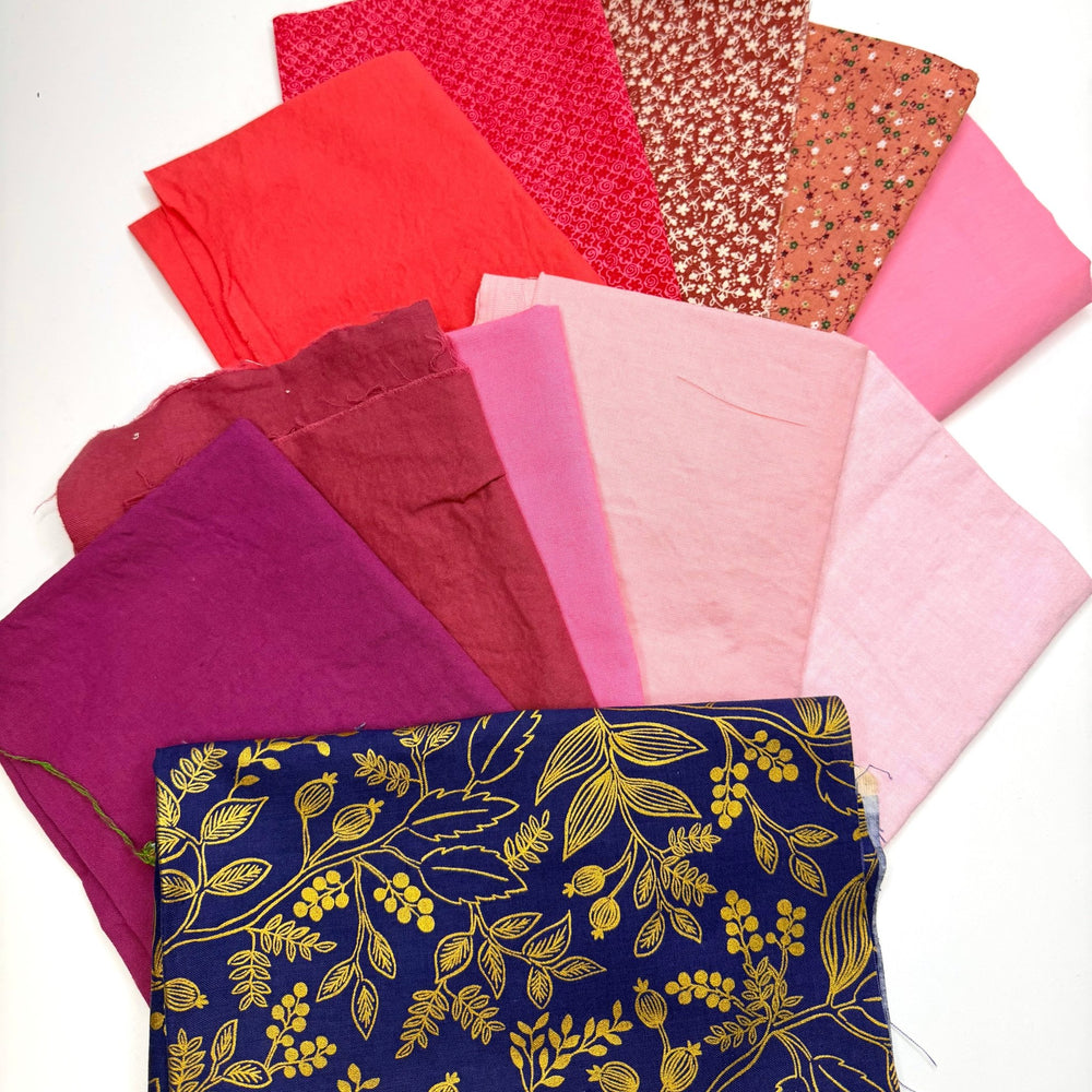Quilting 10 Pack - Cotton Woven - Blue/Pink Floral - True Deadstock fabric Fabric by private - Sustainable Textile | FABCYCLE
