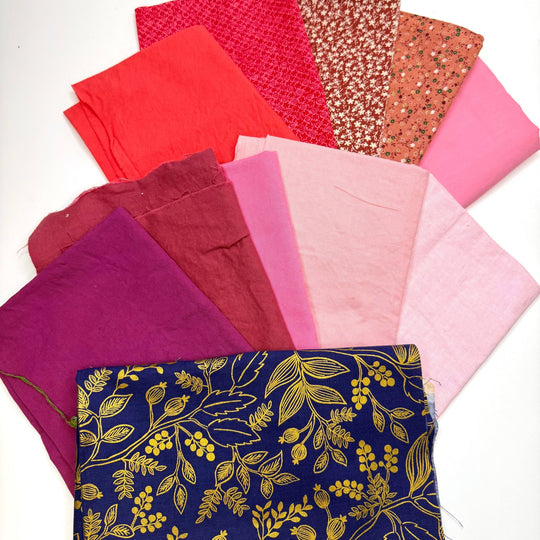 Quilting 10 Pack - Cotton Woven - Blue/Pink Floral - True Deadstock fabric Fabric by private - Sustainable Textile | FABCYCLE