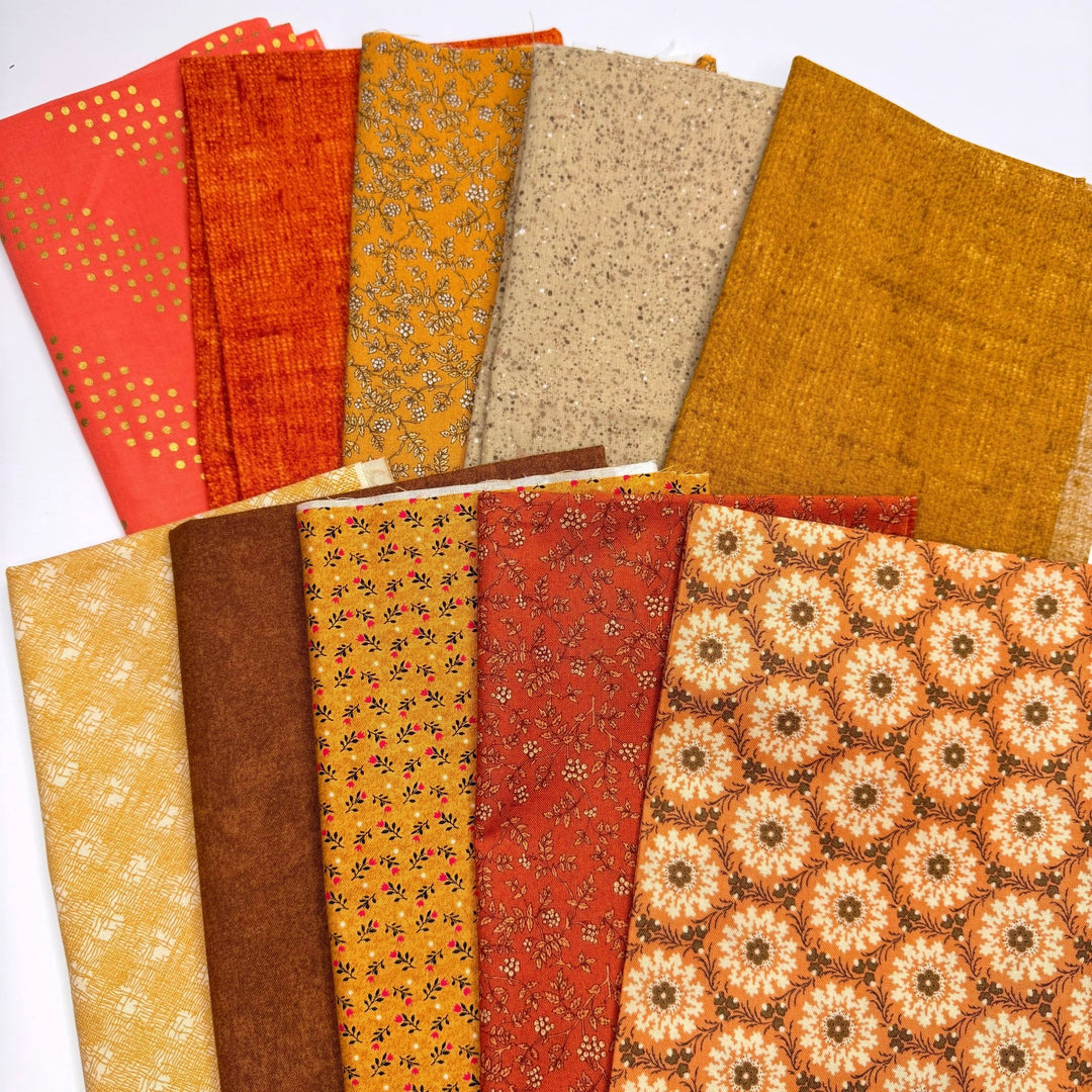 Quilting 10 Pack - Cotton Woven - Orange/Beige Floral - True Deadstock fabric Fabric by private - Sustainable Textile | FABCYCLE