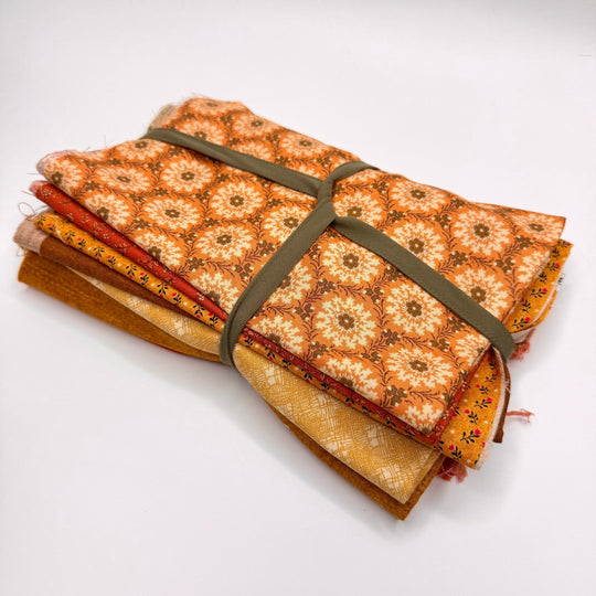 Quilting 10 Pack - Cotton Woven - Orange/Beige Floral - True Deadstock fabric Fabric by private - Sustainable Textile | FABCYCLE