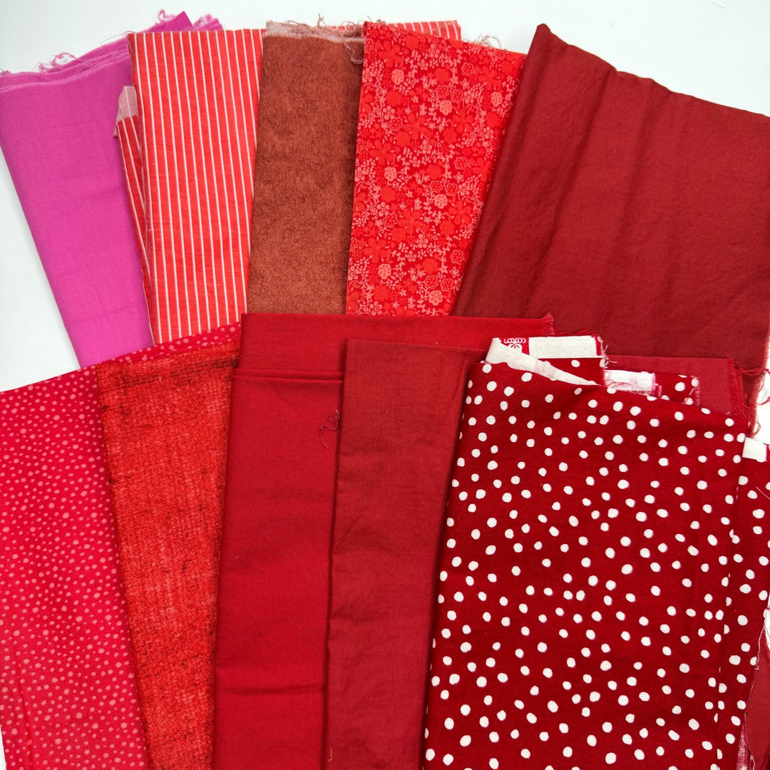 Quilting 10 Pack - Cotton Woven - Red/Pink Polka Dots - True Deadstock fabric Fabric by private - Sustainable Textile | FABCYCLE
