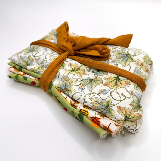 Quilting 5 Pack - Cotton Woven - Green/Orange Leaves - True Deadstock fabric Fabric by private - Sustainable Textile | FABCYCLE