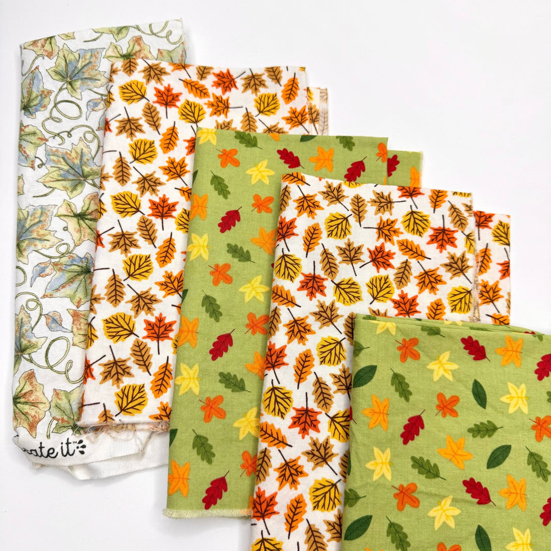Quilting 5 Pack - Cotton Woven - Green/Orange Leaves - True Deadstock fabric Fabric by private - Sustainable Textile | FABCYCLE