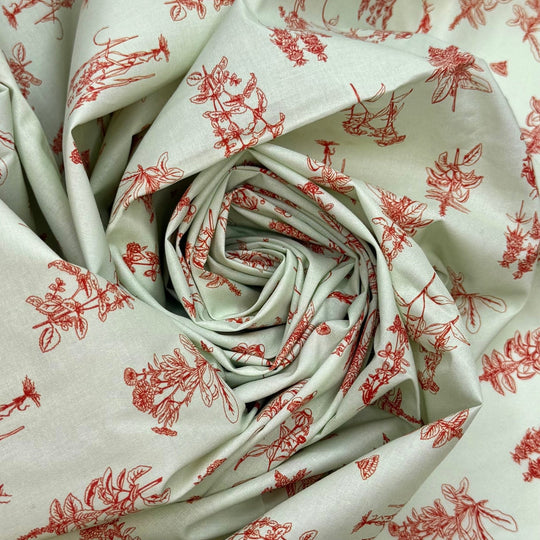 Quilting As Therapy - Cotton Woven - Light Green/Red Floral - 2.75M Bundle - True Deadstock fabric Fabric by private - Sustainable Textile | FABCYCLE